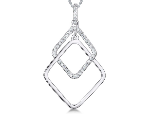 Sterling Silver Offset Double Square Pendant-JOOLS by Jenny Brown