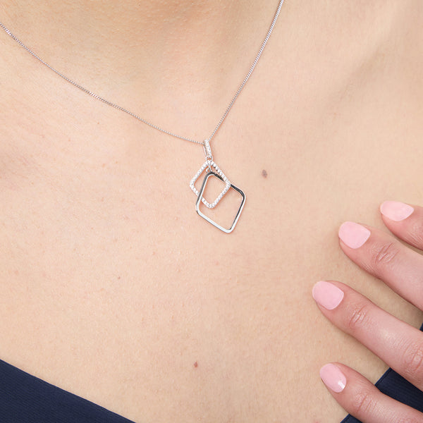 Sterling Silver Offset Double Square Pendant-JOOLS by Jenny Brown