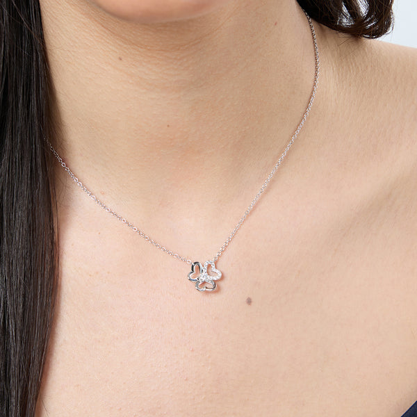 Sterling Silver Open Heart Flower Pendant Set With A Cubic Zirconia Petal pendant - JOOLS By Jenny Brown
