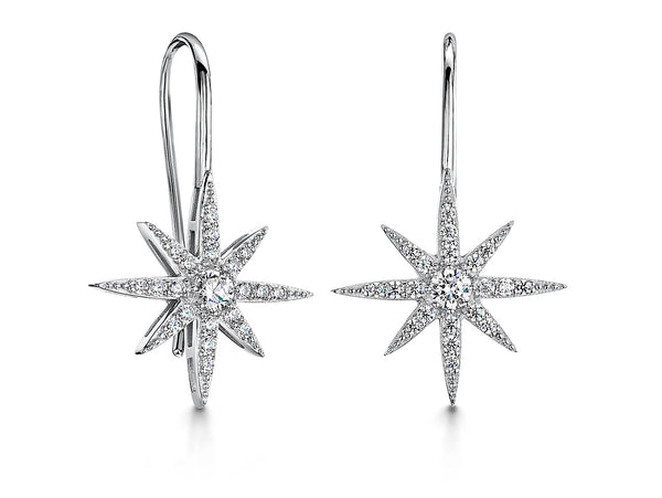 A pair of sterling silver north star small shepherds hook earrings with cubic zirconia stones-JOOLS by Jenny Brown