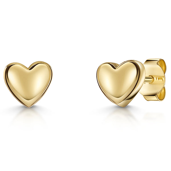 Yellow Gold Chunky Heart Stud Earrings-JOOLS by Jenny Brown