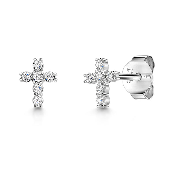 Small Silver & Cubic Zirconia Cross Earrings-JOOLS by Jenny Brown