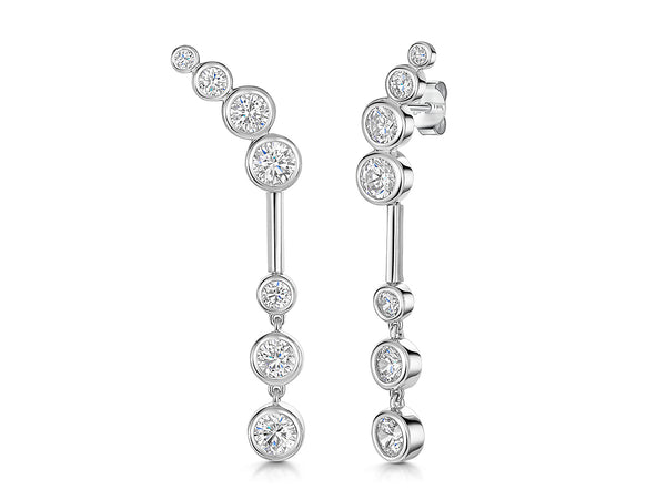 Sterling Silver 7 Stone Graduated Drop Bubble Earrings
