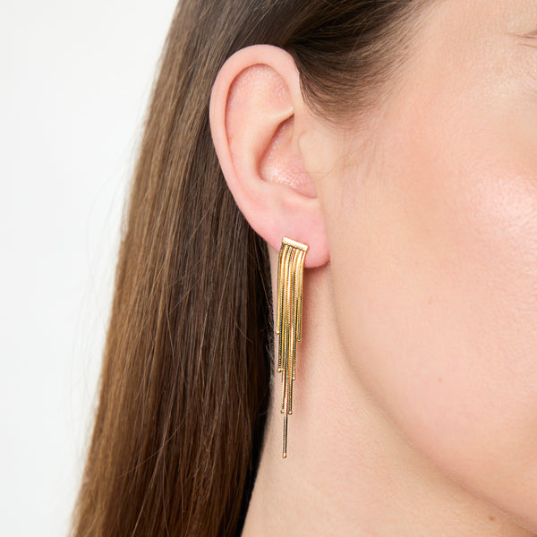 Yellow Gold Multi Strand Tassle Drop Earrings -JOOLS by Jenny Brown