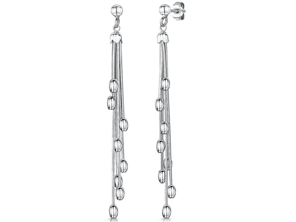 A pair of sterling silver tassel drop earrings with polished beaded ends 7.4cm long-JOOLS by Jenny Brown