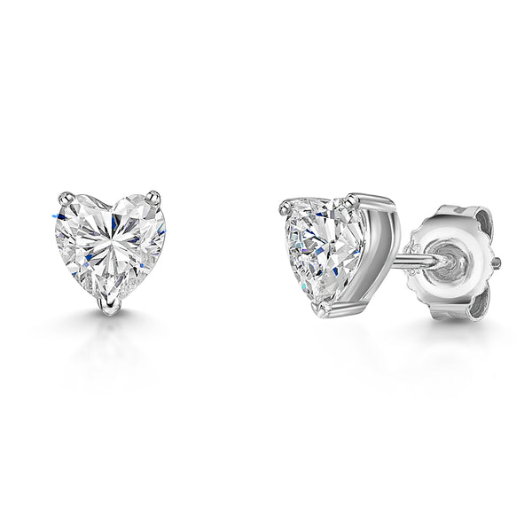 Sterling Silver Heart Solitaire Stud Earrings-JOOLS by Jenny Brown