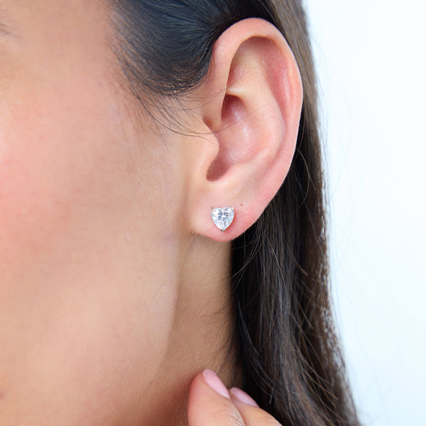Sterling Silver Heart Solitaire Stud Earrings-JOOLS by Jenny Brown
