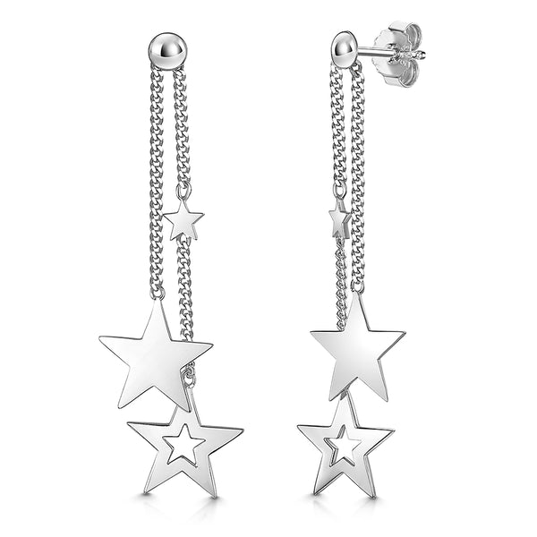 Silver Star earrings with chain- JOOLS by Jenny Brown