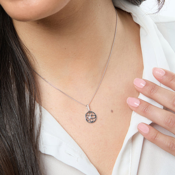 Sterling Silver Circle Pendant With Inner Flower Stencil-JOOLS by Jenny Brown