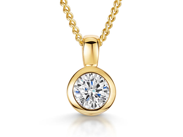 Yellow Gold Rubover Solitaire Pendant With A Cubic Zirconia Stone-JOOLS By Jenny Brown