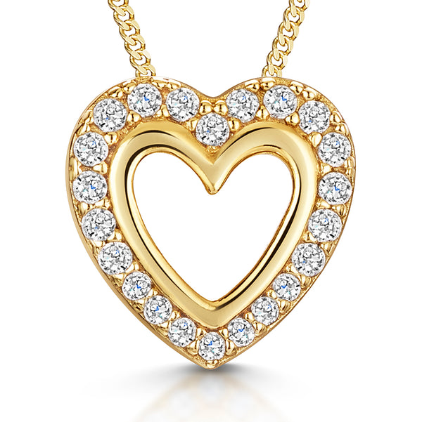Yellow Gold Halo Heart Open Pendant With Pave Surround-JOOLS by Jenny Brown
