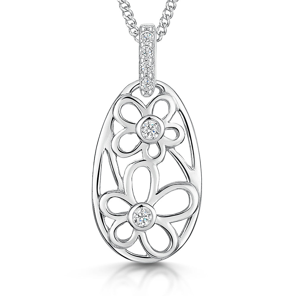 Sterling Silver Oval Pendant Filled With Flowers JOOLS By Jenny Brown