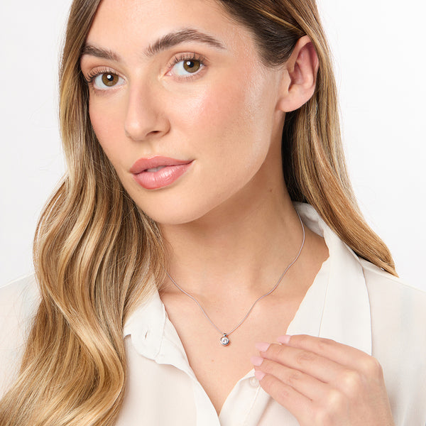 Silver necklace with a round rubover cubic zirconia stone-JOOLS by Jenny Brown