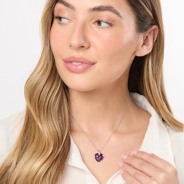 Sterling Silver Amethyst Faceted Heart Necklace-JOOLS by Jenny Brown