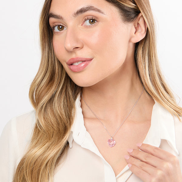 Sterling Silver Pink Faceted Heart Necklace
