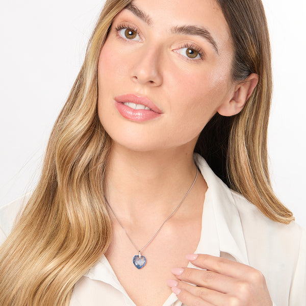 Sterling Silver Swiss Blue Topaz Faceted Heart Necklace-JOOLS by Jenny Brown