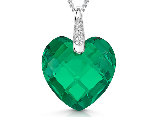 Sterling Silver Emerald Green Faceted Heart Zirconia Necklace-JOOLS by Jenny Brown