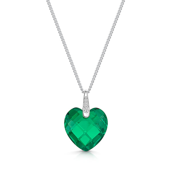 Sterling Silver Emerald Green Faceted Heart Zirconia Necklace-JOOLS by Jenny Brown