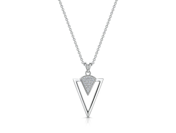 Sterling Silver Necklace - Art Deco Style Featuring A Silver Triangle With Cubic Zirconia Stones - JOOLS By Jenny Brown