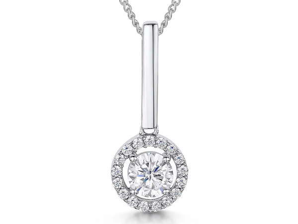Sterling silver halo pendant with an elongated bale and cubic zirconia stones-JOOLS by Jenny Brown