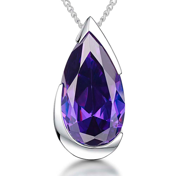 Sterling Silver Amethyst Pear Shape Cubic Zirconia Pendant - JOOLS By Jenny Brown