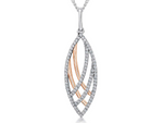 Load image into Gallery viewer, A marquise-shaped pendant with sterling silver and rose gold hues, featuring pave cubic zirconia stones, attached to a chain-JOOLS by Jenny Brown