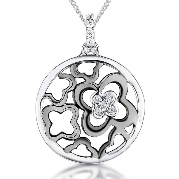 Sterling Silver Circle Black Flower Pendant - JOOLS By Jenny Brown