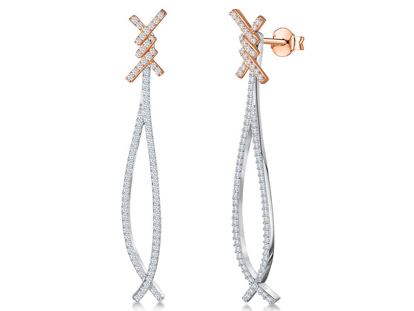 Sterling Silver Rose Gold Long Triple X Earrings-JOOLS by Jenny Brown