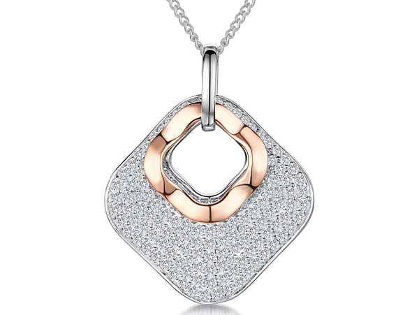 Sterling Silver Rose Gold Cubic Zirconia Open Square Pendant - JOOLS By Jenny Brown
