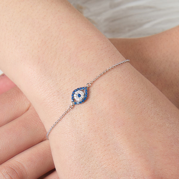 Sterling Deep Blue Silver Evil Eye Bracelet-JOOLS by Jenny Brown