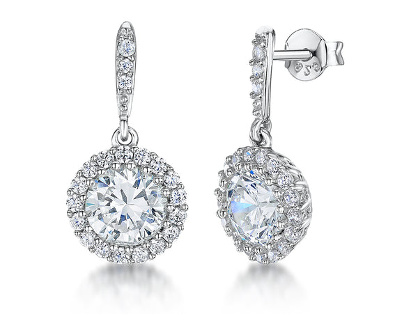Sterling Silver Round Halo Drop Cubic Zirconia Stud Earrings - JOOLS By Jenny Brown