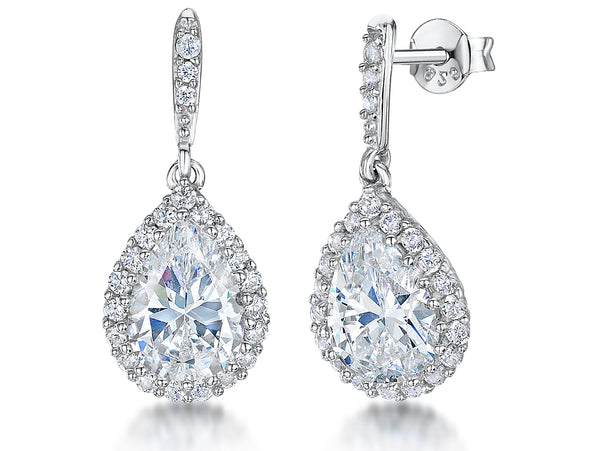 A pair of sterling silver pear drop halo earrings with cubic zirconia centers-JOOLS by Jenny Brown