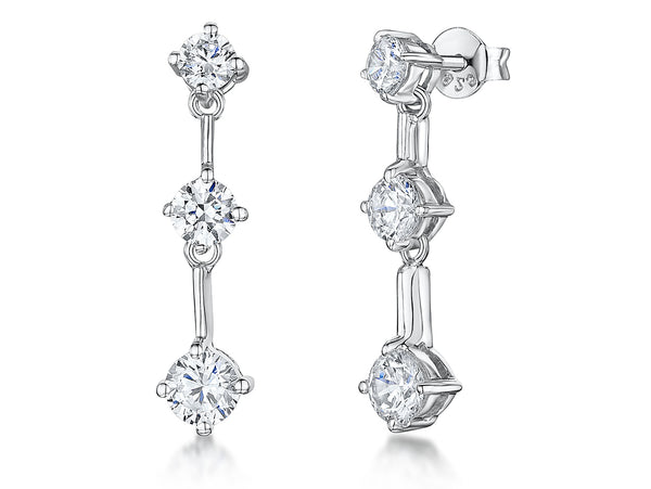 Sterling Silver Cubic Zirconia Three Stone Earrings