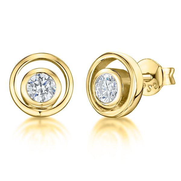 Yellow Gold Concentric Circle Stud Earrings -JOOLS By Jenny Brown
