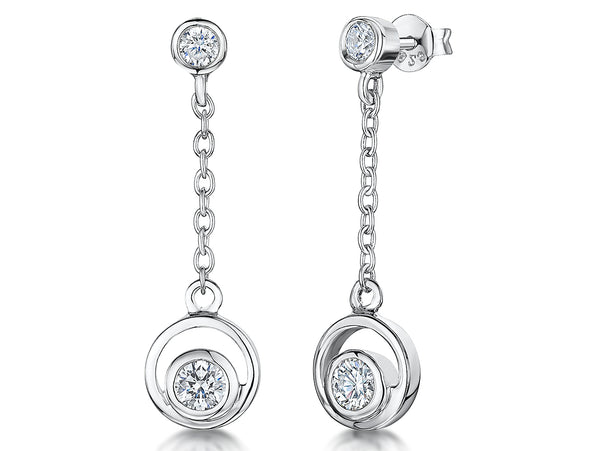 A pair of sterling silver circle drop earrings with cubic zirconia stones-JOOLS by Jenny Brown