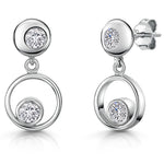 Load image into Gallery viewer, Sterling Silver Circle Drop Earrings With Rub Over Cubic Zirconias