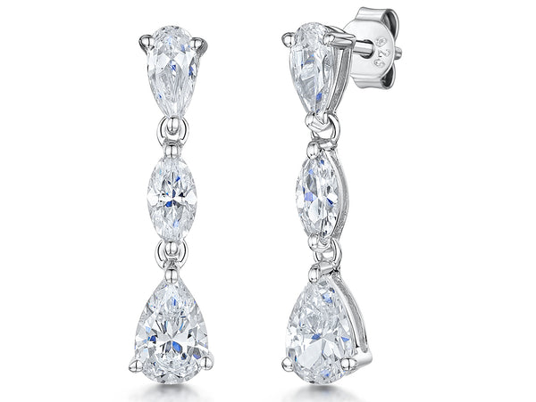 Sterling Silver Pear and Marquise Shape Drop Earrings - JOOLS By Jenny Brown