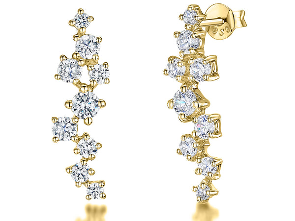Yellow Gold Scattered Zirconia Drop Earrings-JOOLS by Jenny Brown