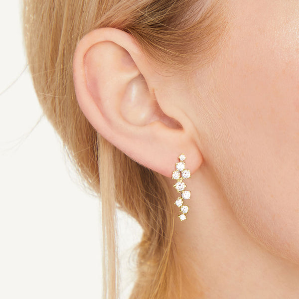 Yellow Gold Scattered Zirconia Drop Earrings-JOOLS by Jenny Brown