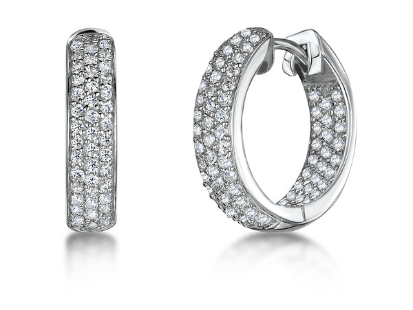 A pair of sterling silver huggie hoop earrings encrusted with cubic zirconia stones-JOOLS by Jenny Brown