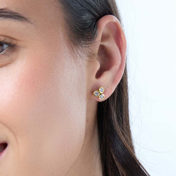 Gold Three Stone Rub Set Bubble Earrings -JOOLS by Jenny Brown