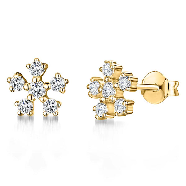Yellow Gold Six Cubic Zirconia Stone Earrings- JOOLS By Jenny Brown