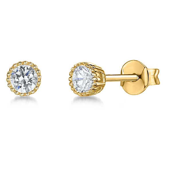 Yellow Gold Milgrain Stud Earrings- JOOLS By Jenny Brown