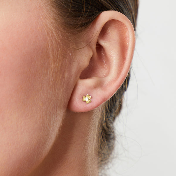 Yellow Gold Petal Earrings With Cubic Zirconia Centre-JOOLS by Jenny Brown
