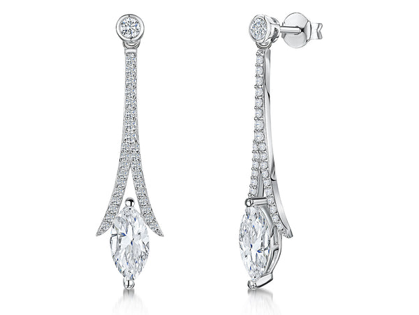 Sterling Silver Marquise Long Drop Earrings - JOOLS By Jenny Brown