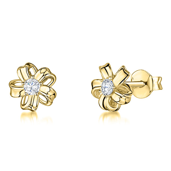 Yellow Gold Delicate Flower Stud Earrings|-JOOLS By Jenny Brown