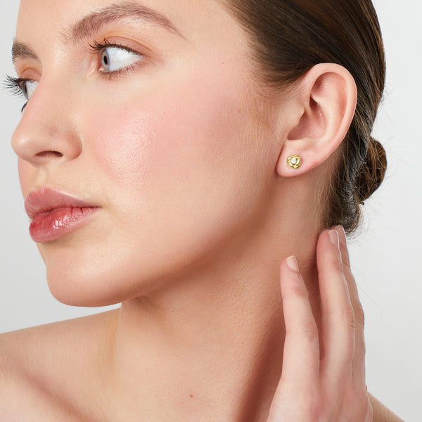 Yellow Gold Open Swirl Circle Stud Earrings-JOOLS by Jenny Brown