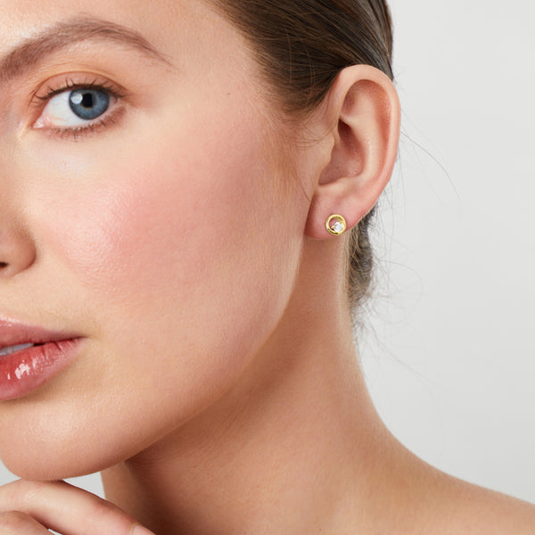 Yellow Gold Open Swirl Circle Stud Earrings-JOOLS by Jenny Brown
