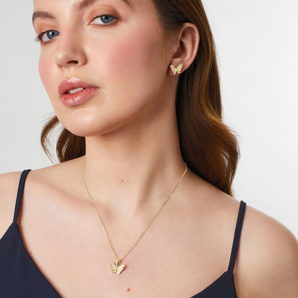 Yellow Gold Open Wing Butterfly Stud Earrings-JOOLS by Jenny Brown