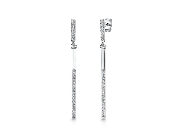 Sterling Silver Thin Bar Drop Earrings-JOOLS by Jenny Brown